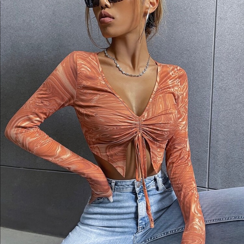 3/$40 (bundle) Marble print drawstring crop top